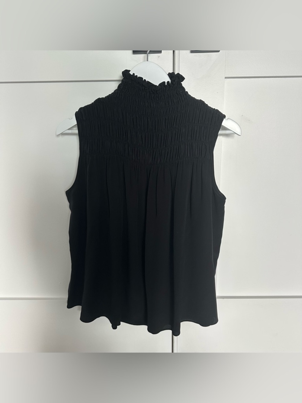 FRAME Silk Sleeveless Smocked Blouse